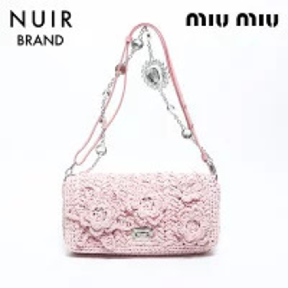 Miu Miu Flower Crystal Floral Flower Strap Handbag Pink
